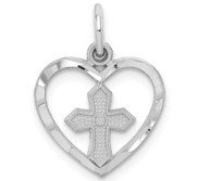 14k White Gold Cross in Heart Charm