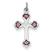 Sterling Silver Pink Enameled Budded Cross Charm