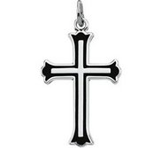 Sterling Silver CROSS W BLACK ENAMEL