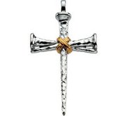 14K Two Tone Gold CROSS NAILS PENDANT