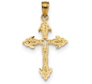 14k Satin Diamond cut Cross Pendant