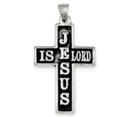 Sterling Silver Antiqued Jesus Is Lord Cross Pendant