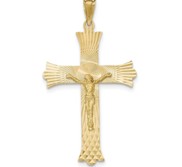 14k Polished  Satin and Diamond cut Crucifix Cross Pendant