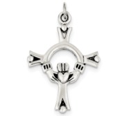 Sterling Silver Antiqued Claddagh Cross Charm