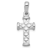 14k White Gold Reversible Quilted Cross Pendant