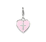 Sterling Silver Enameled Heart with Cross w Lobster Clasp Charm