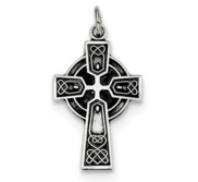 Sterling Silver Antiqued Satin Celtic Cross Pendant