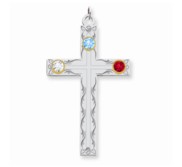 Sterling Silver 14k Bezel Crystal Family Cross Pendant