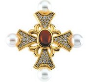 DIAMOND GENUINE GARNET CAB AND CULTURED PEARL CROS