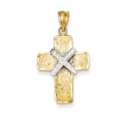 14K Two tone Diamond cut Cross Pendant