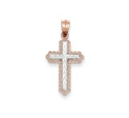 14k Rose Gold Rhodium Diamond Cut Cross Pendant