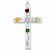 Sterling Silver 14k Bezel Crystal Family Cross Pendant