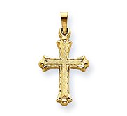 14k Yellow Gold Hollow Fleur de lis Cross Pendant