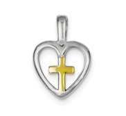 Sterling Silver Rhodium platedVermeil Cross Heart Pendant