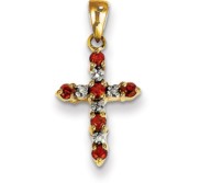 14k Garnet   Diamond Cross Pendant