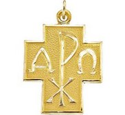 14K Yellow Gold ALPHA   OMEGA CROSS