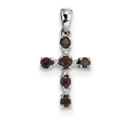 Sterling Silver Rhodium Smoky Quartz   Diamond Cross Pendant