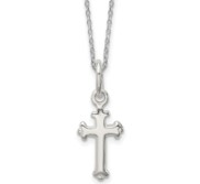 Sterling Silver Rhodium Plated Fleur De Lis Cross Pendant