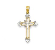 14k Diamond cut Rhodium Cross Pendant