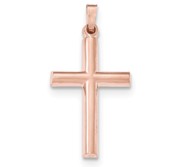 14K Rose Gold Brushed and Polished Hollow Cross Pendant