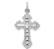 10k White Gold Diamond Cut CROSS CHARM