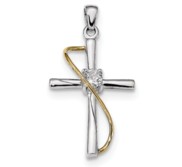 Sterling Silver Rhodium   Gold tone Polished w CZ Cross Pendant