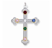 Sterling Silver 14k Bezel Crystal Family Cross Pendant