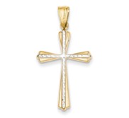 14k Two tone Diamond Cut Cross Pendant