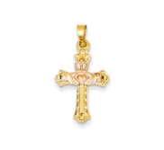 14k Two tone Claddagh Cross Pendant