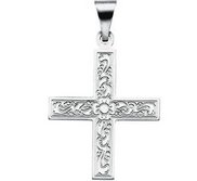 14K White Gold GREEK CROSS PENDANT W ORNATE DESIGN