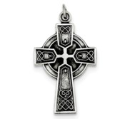 Sterling Silver Antiqued Satin Irish Cross Pendant