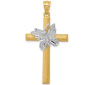 14k Two tone Cross w Butterfly Pendant