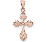 14K Rose Gold Polished Fleur De Lis Cross Pendant