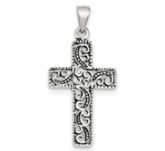 Sterling Silver Antiqued Scroll Cross Pendant