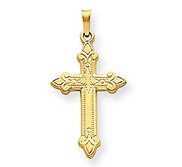 14k Yellow Gold Hollow Fleur de lis Cross Pendant