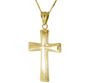 Unisex Solid 14k Yellow Gold Matte Finished Cross Necklace