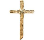 14k Yellow Gold Wooden Texture Cross Pendant