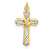 Sterling Silver Rhodium plated   18k Gold plated Dove  Satin  Cross Charm