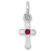 Sterling Silver RH Plated Child  s Preciosca Crystal July Cross Pendant