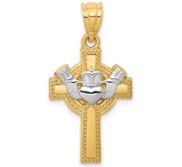 14k Two tone Claddagh Cross Pendant