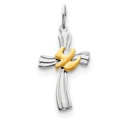 Sterling Silver Rhodium plated   Vermeil Dove Cross Charm