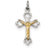 Sterling Silver Gold plated Satin   D C Budded Crucifix Pendant