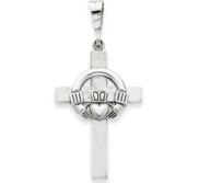 14k White Gold Claddagh Cross Pendant