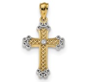 14k w Rhodium Diamond cut Filigree Cross Pendant