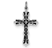 Sterling Silver Rhodium plated with Black Epoxy Cross Pendant