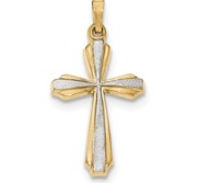 14K with Rhodium Textured and Polished Passion Cross Pendant