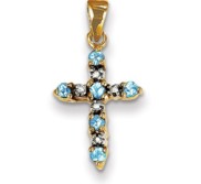 14k Blue Topaz   Diamond Cross Pendant