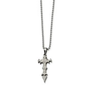 Stainless Steel Cross Dagger Pendant 22in Necklace