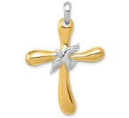 14k Two tone Dove Cross Pendant