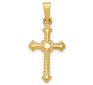 14k Polished Small Fleur de Lis Cross Pendant